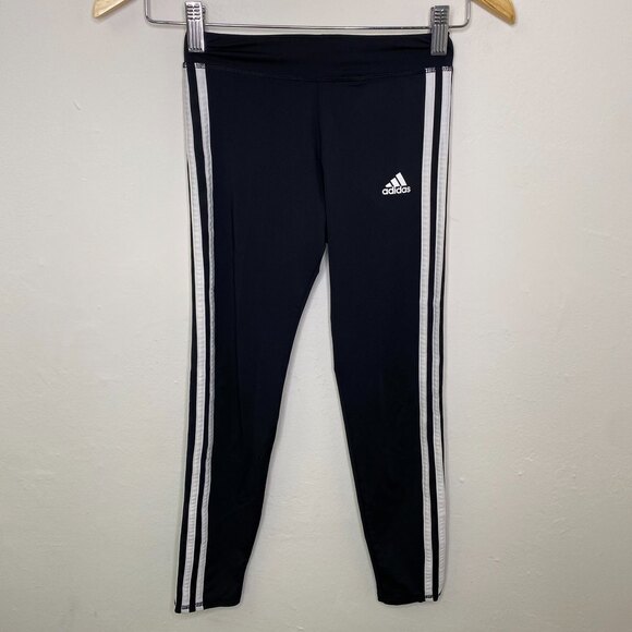 Adidas Girls Size 7/8 Youth Active Pants Black with White Stripes - Picture 5 of 6